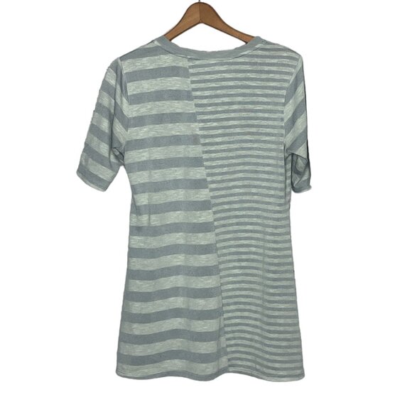 LOGO Lori Goldstein Small S Gray Striped Pocket Cotton Blend Knit Tunic Sweater - Picture 2 of 4